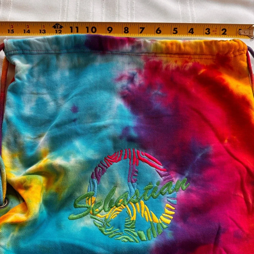 Kaufman Sebastian Rainbow Tie Dye Peace Sign Drawstring Backpack